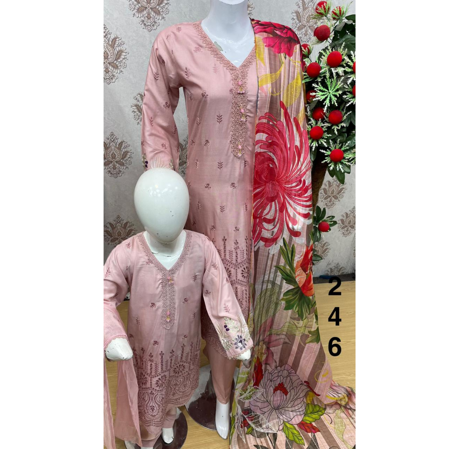 UA-46 3 Pc Luxury mother daughter Embroidered Linen Collection-UMNAA