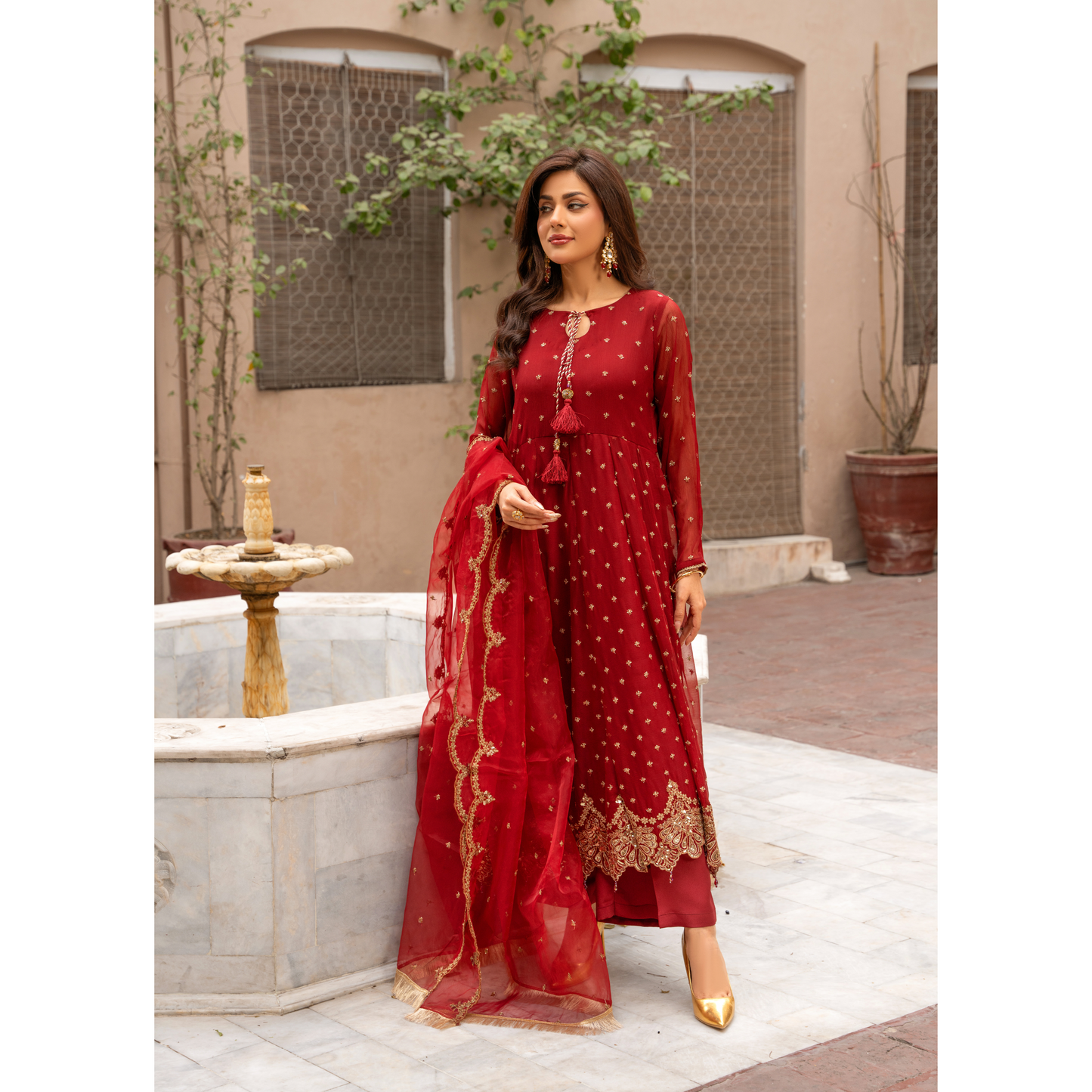 U-72 3 Pc Embroidered Chiffon long frock collection-UMNAA