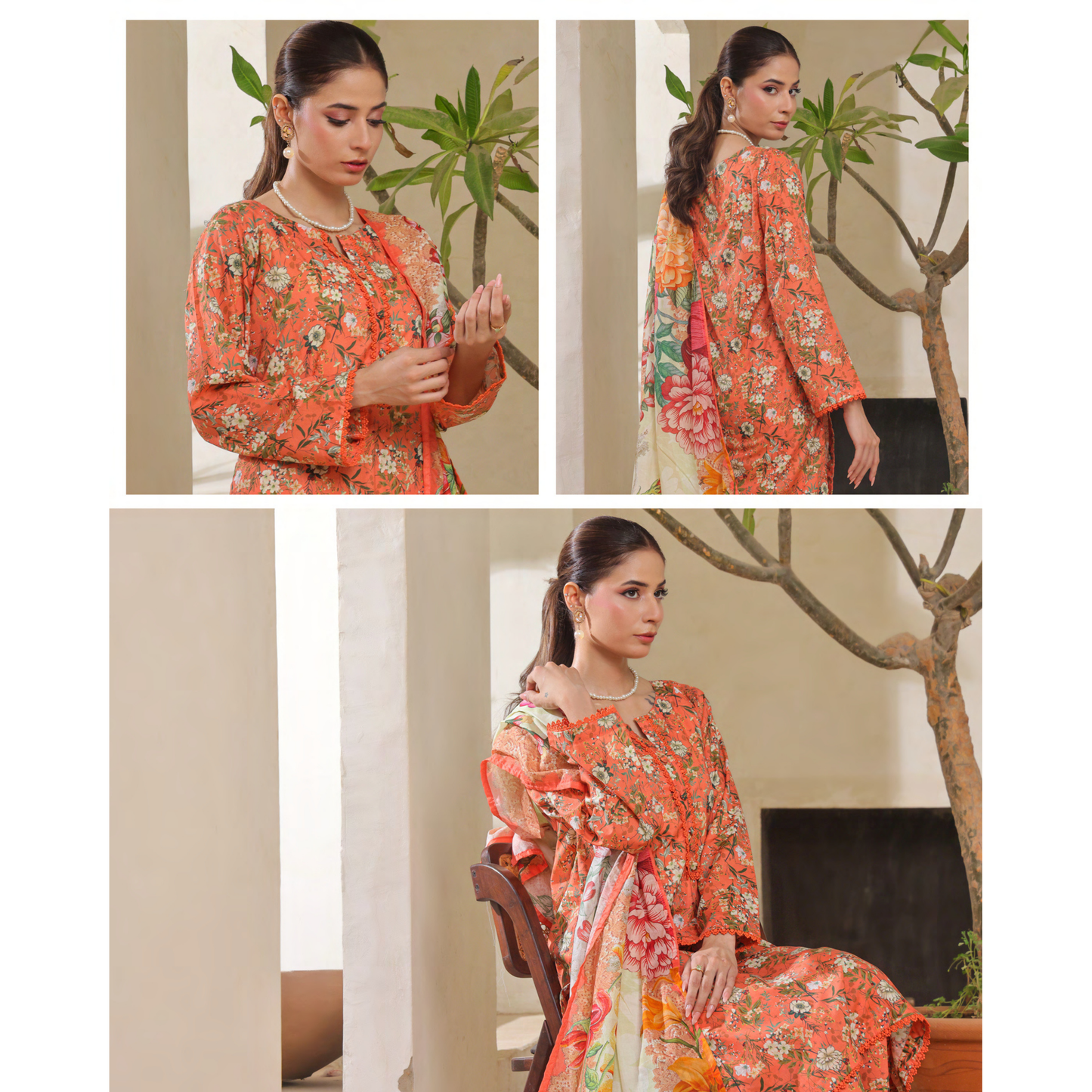 USN-14 Printed Lawn 3 Pc Dress | Ready to Wear | Saphron