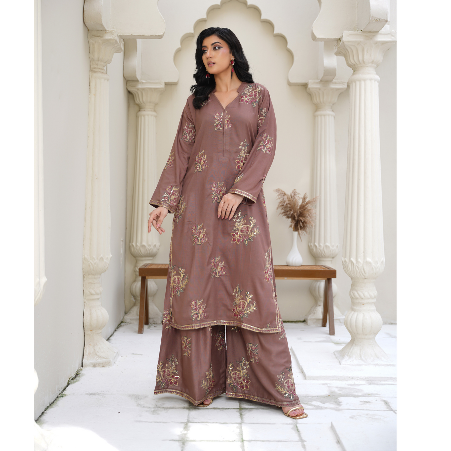 UA-45 Embroidered Viscose Linen 2 Pc Pakistani Co Ord Set Dress | Ready to wear | UMNAA
