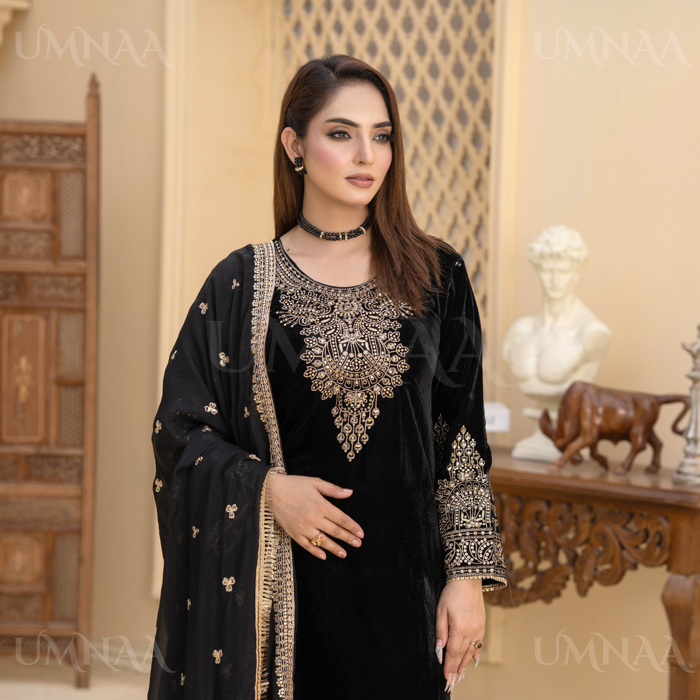 UA-112 Luxury Embroidered Velvet Ready to Wear Winter Collection by Umnaa