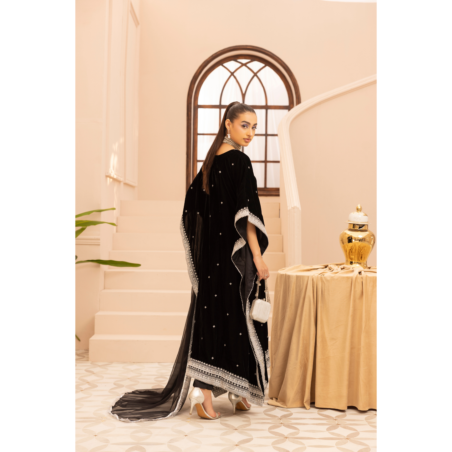 UMS-39 Zayna by Simrans Velvet Kaftan Embroidered 3 Pc Collection Asian Clothes | Modest Wear