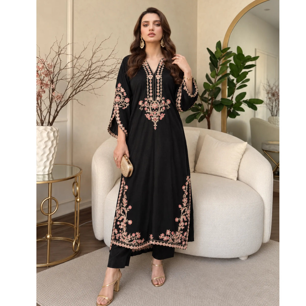 UA-329 Luxury Dhanak Kaftan Co-Ord 2 Pc | Umnaa