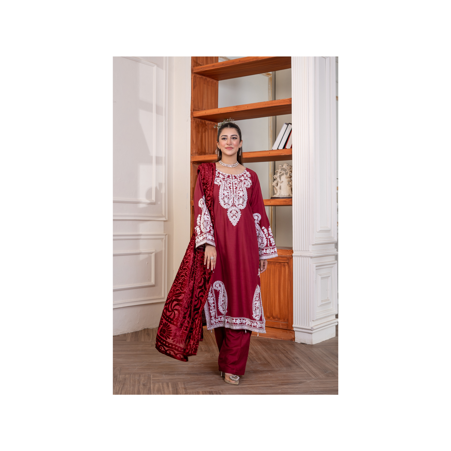 UA-130 Winter Linen dress with Velvet Shawl Collection by Umnaa