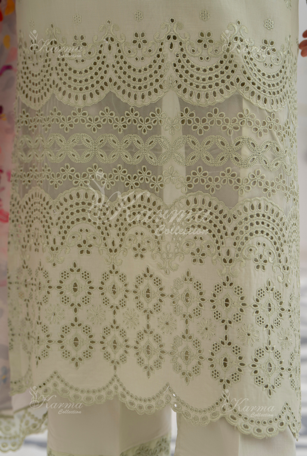 KC- 1386 | Greyish Green | 3 Pc | Chikenkari Cotton Lawn | Karma Collection