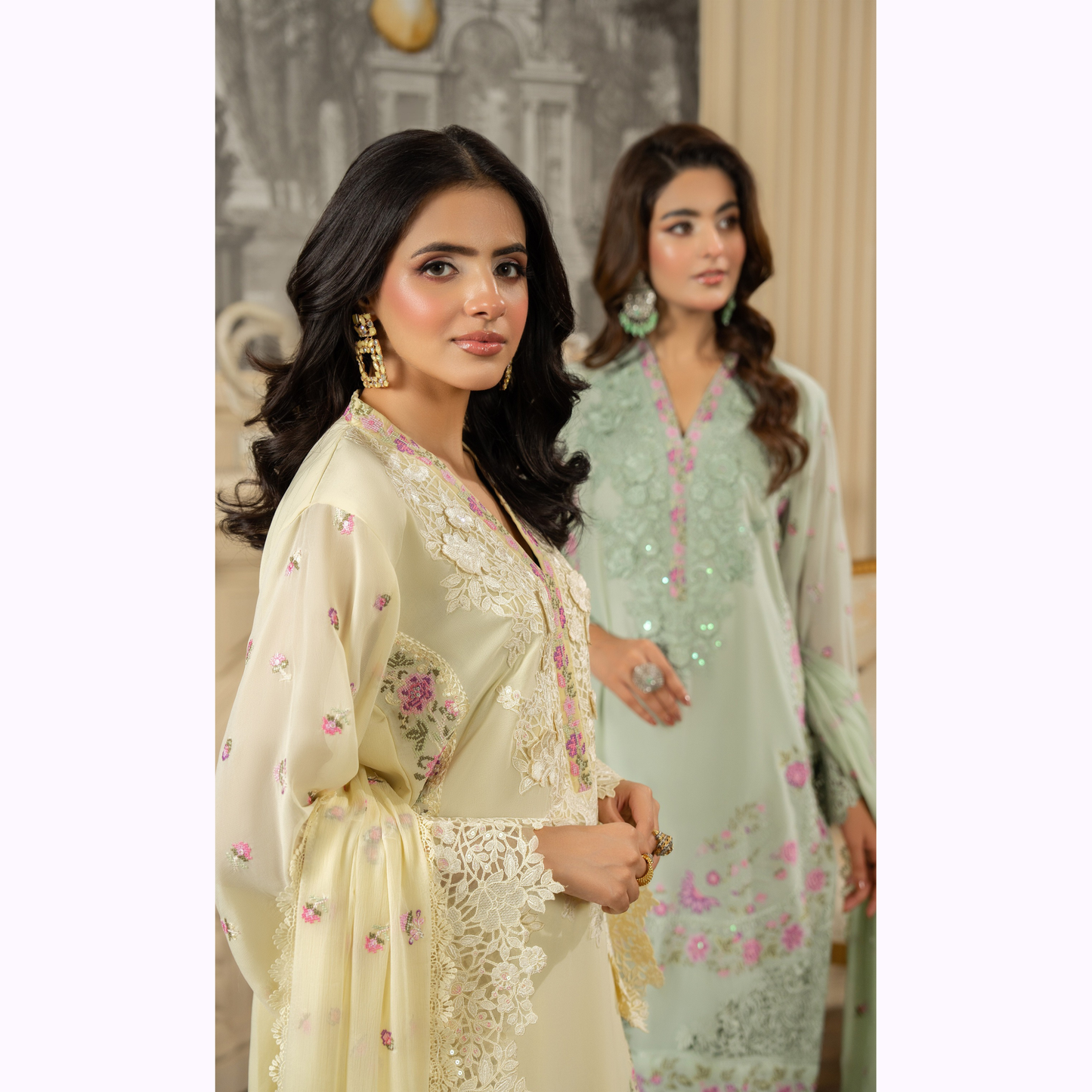 F-464 Embroidered Georgette Farshi Shalwar Collection by karma Collection