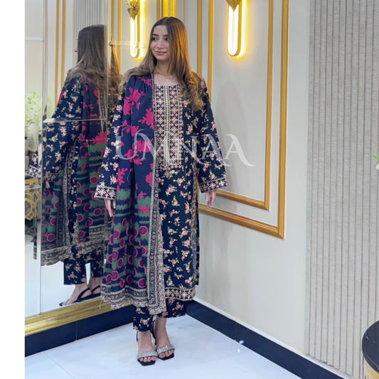 UA-35 Printed Embroidered Khaddar 3 Pc Dress | Ready to wear | UMNAA