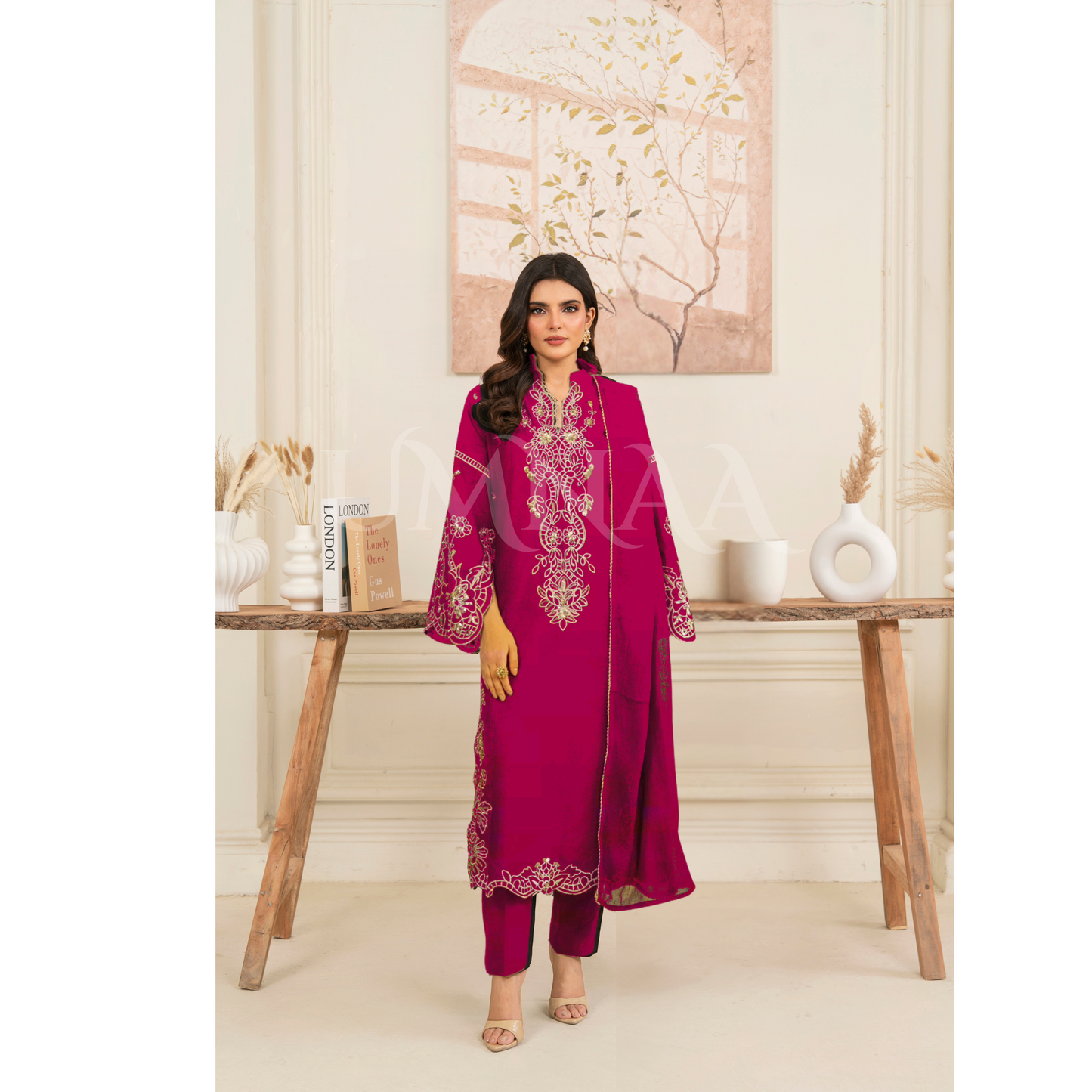 UA-95 3 Pc Embroidered Summer Lawn | Ready to Wear | Umnaa