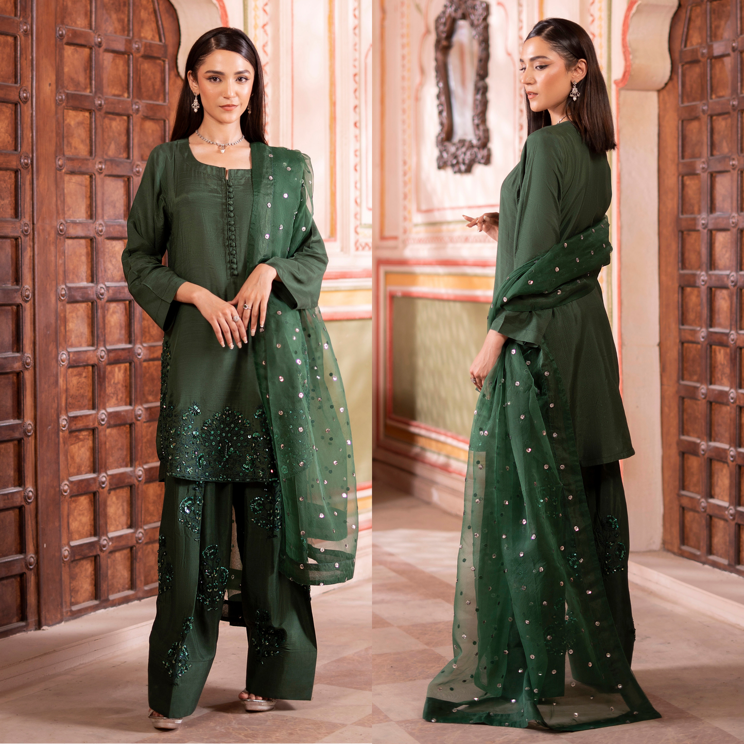 RA-19 Luxury Raw Silk Embroidered Farshi Shalwar Collection |Ready to Wear | Raniya.h