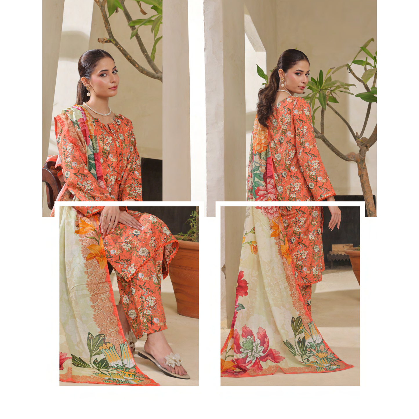 USN-14 Printed Lawn 3 Pc Dress | Ready to Wear | Saphron
