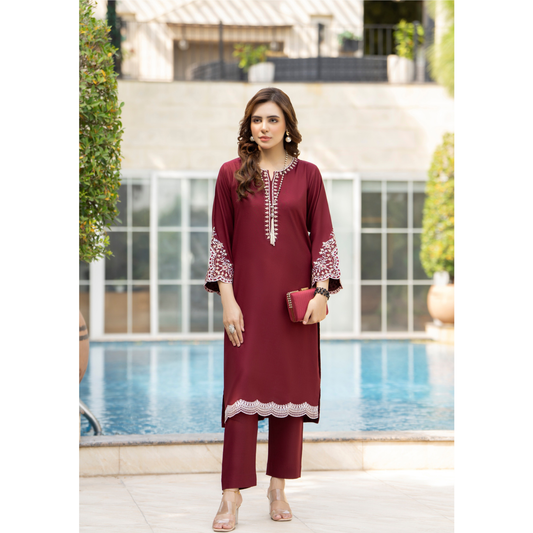 UZA-01 Rang e Elegance by Zaaria 2 Pc Embroidered Dhanak Co-Ords Set