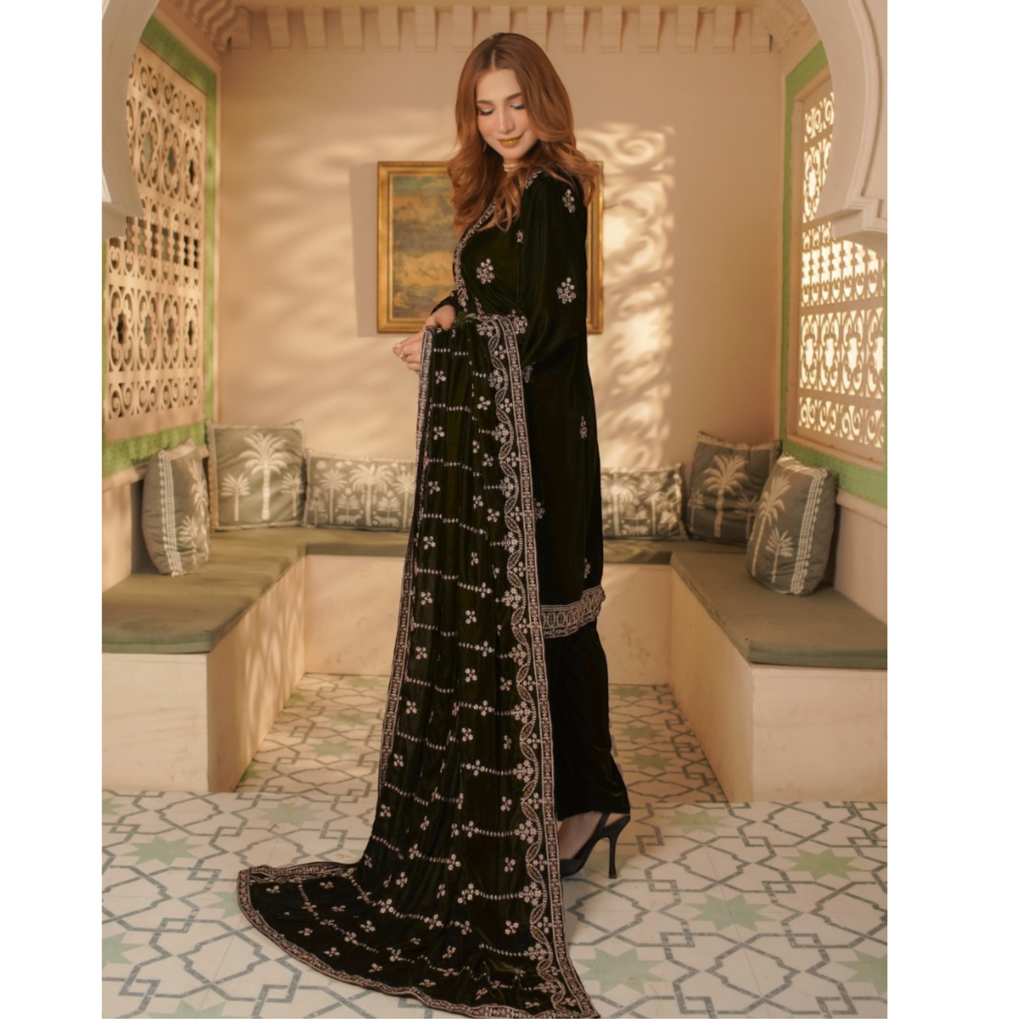 UA-127 Luxury Embroidered Velvet Collection Pakistani Festive Partywear Dress by Umnaa
