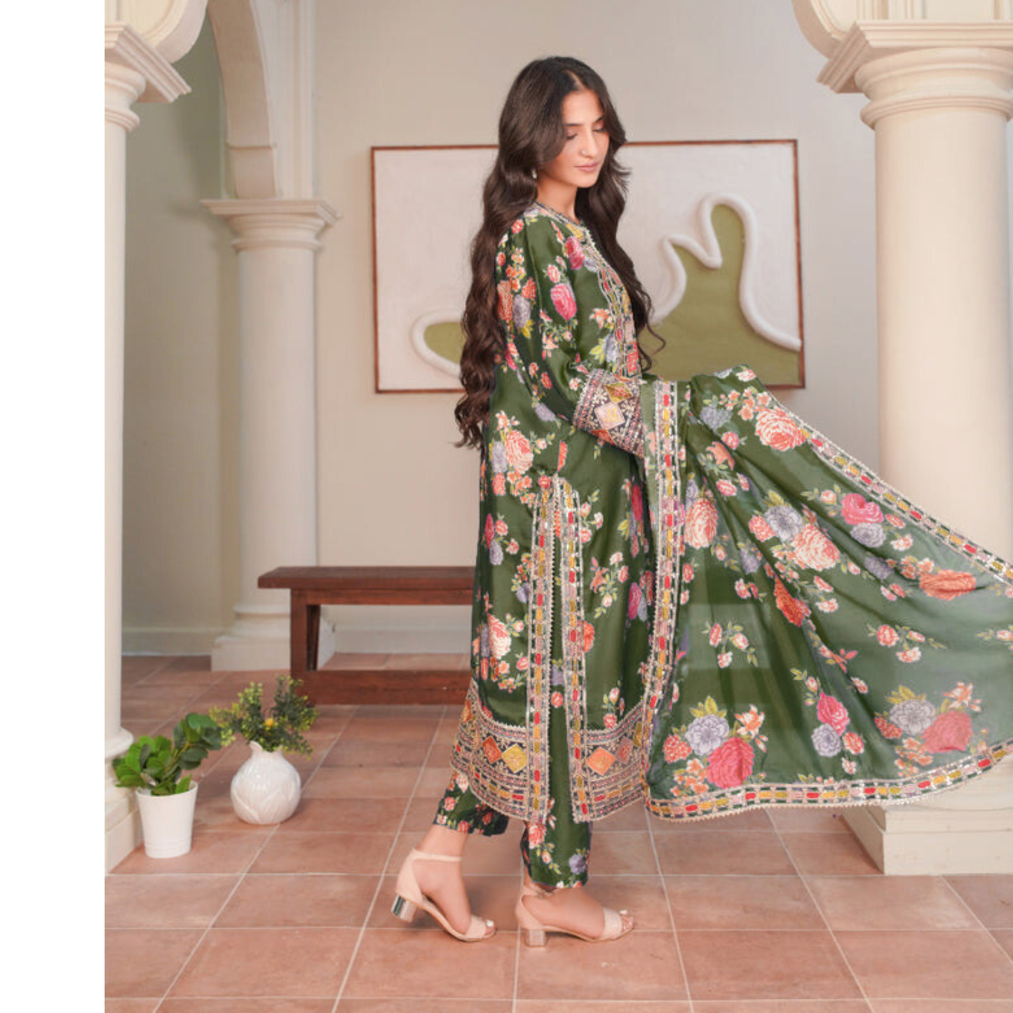 UA-136 Embroidered Shamoz Silk 3 Pc dress | Ready to Wear Asian Clothes  | Umnaa