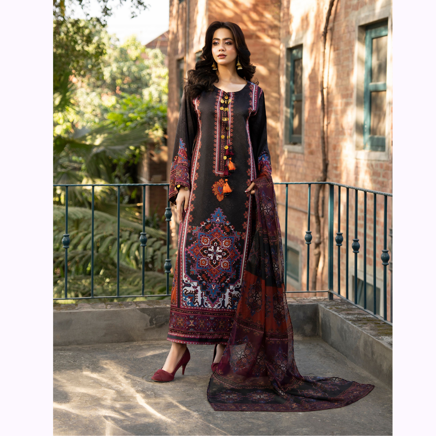 "Eliana" Embroidered Printed Shamooz Silk by Karma Collection | Asian Clothes | Eid