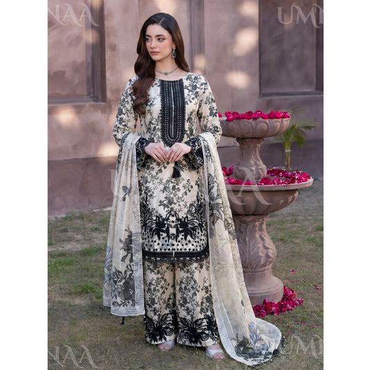 UA-212 Embroidered Printed Slub Poly Lawn Farshi Shalwar Collection by Umnaa | Ready to Wear Pakistani Asian Clothing