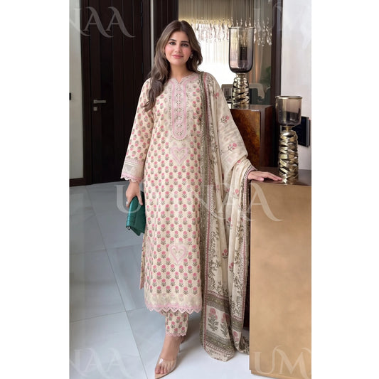 UA-228 Printed Lawn Long Kaftan Style 3 Piece Casual Summer Collection by Umnaa