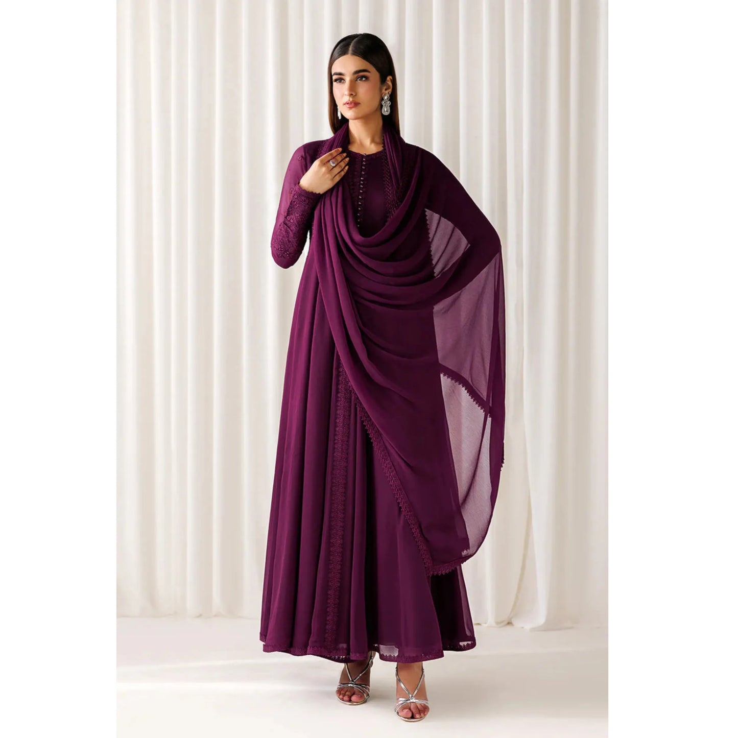 UA-281 Embroidered Chiffon Frock 3 Pc Collection | Umnaa