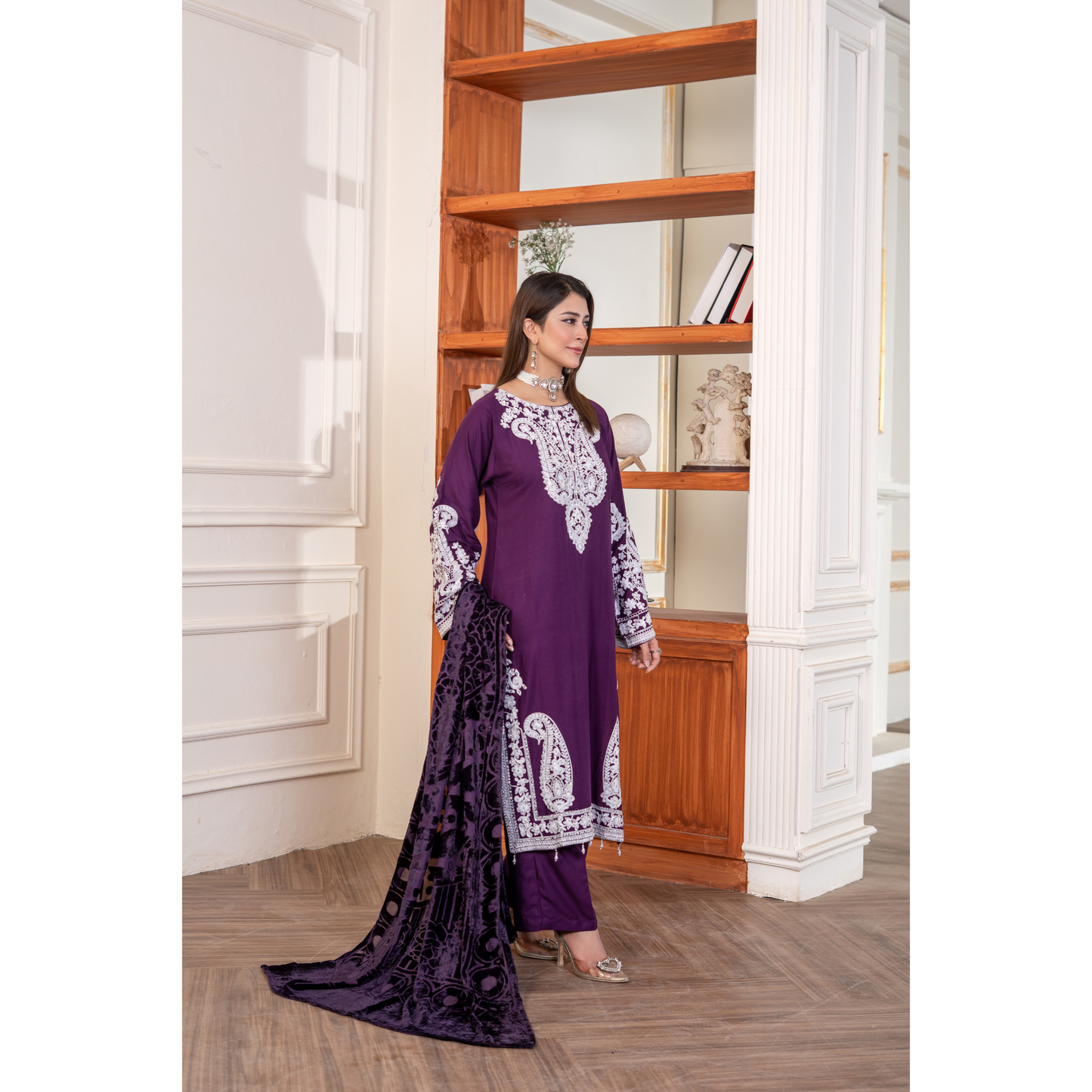 UA-130 Winter Linen dress with Velvet Shawl Collection by Umnaa