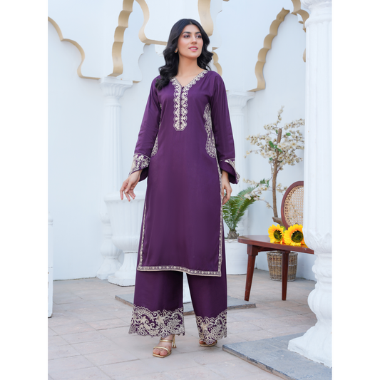 U-71 Embroidered Linen with Pockets 2 Pc Co Ord Set Dress | Ready to wear| UMNAA