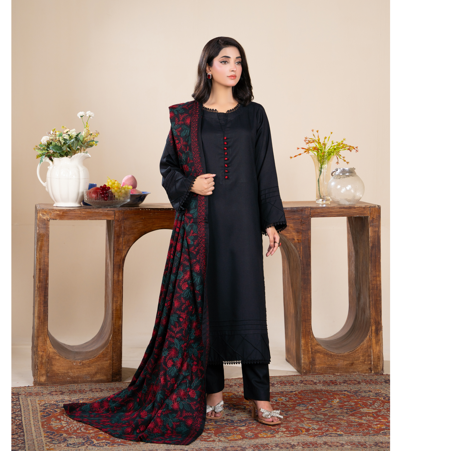 RA-21 3 Pc Dhanak Dress with Embroidered Dhanak Shawl |Ready to Wear | Winter Collection | Raniya.h