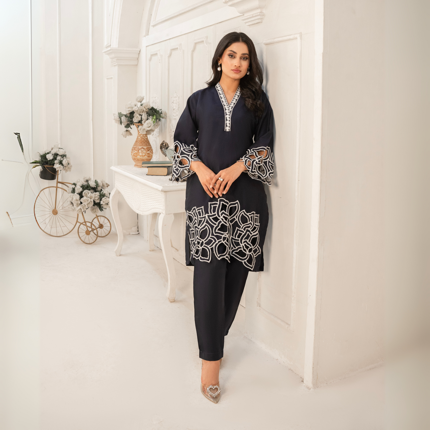 UA-55 Embroidered Viscose Linen 2 Pc Pakistani Co Ord Set Dress | UMNAA