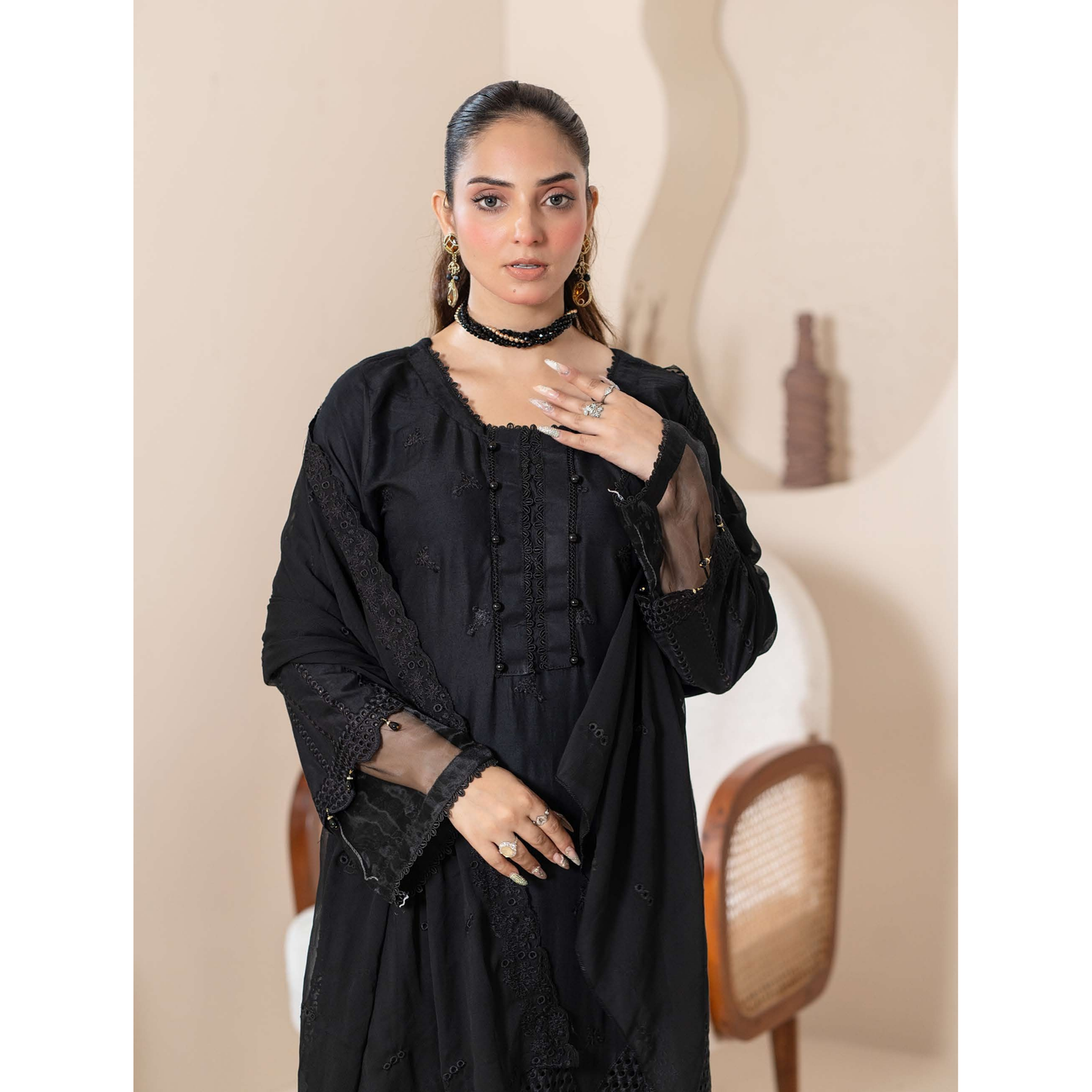 UMRZ-51 "IMAGEKARI" Linen Chikankari 3 Pc Collection by Rangz