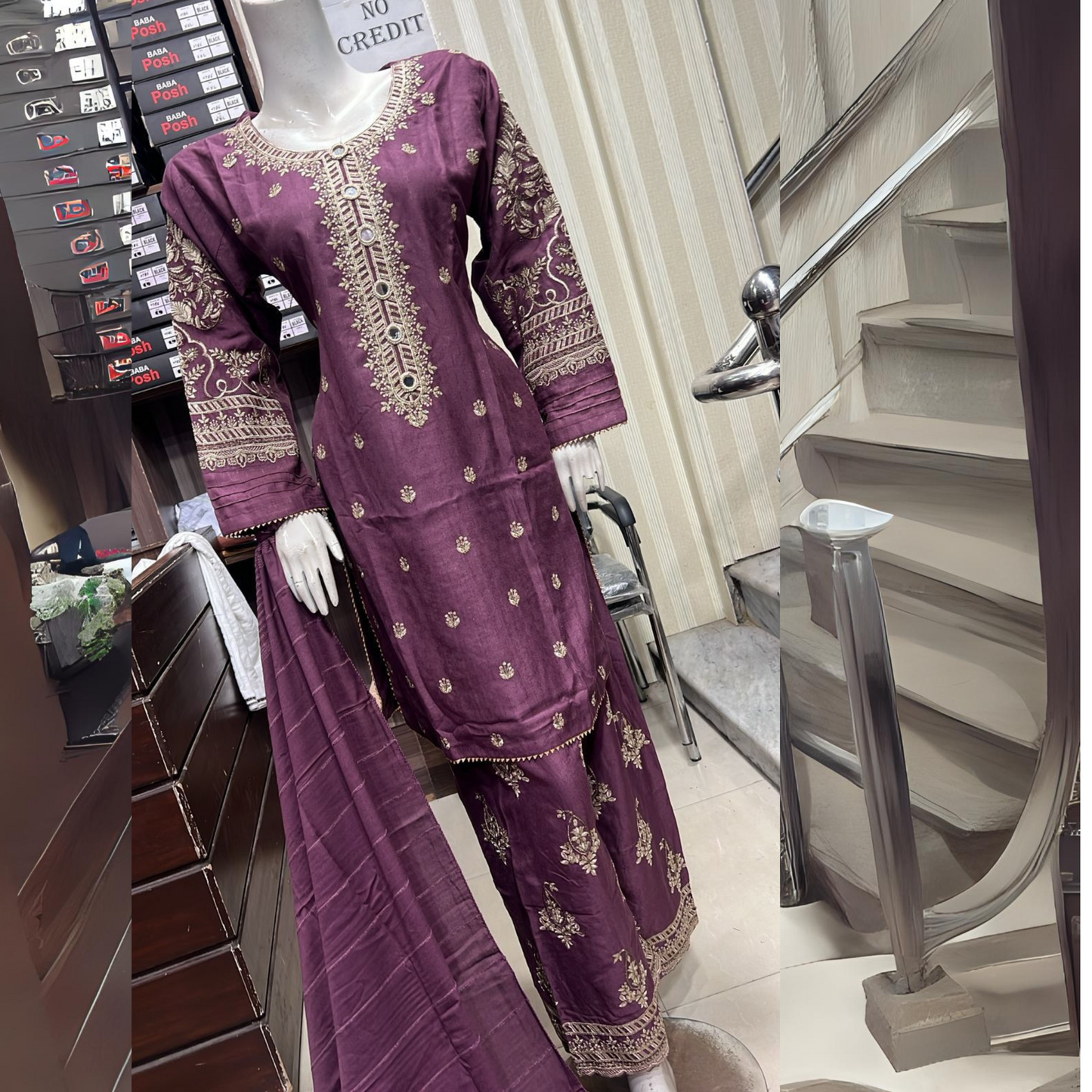 Embroidered Dhanak Dress with Pashmina Shawl | Ready to Wear Winter Collection UMNAA