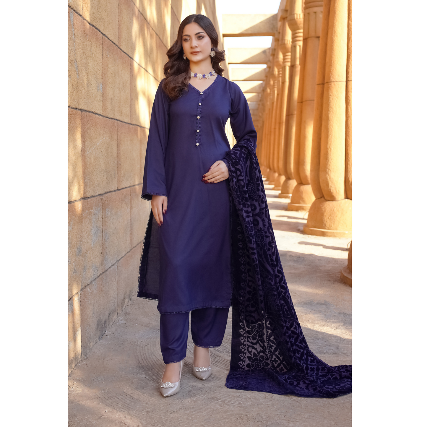 3 Pc Dhanak Dress with Palachi Shawl | Ready-to-wear | Winter Collection |RD