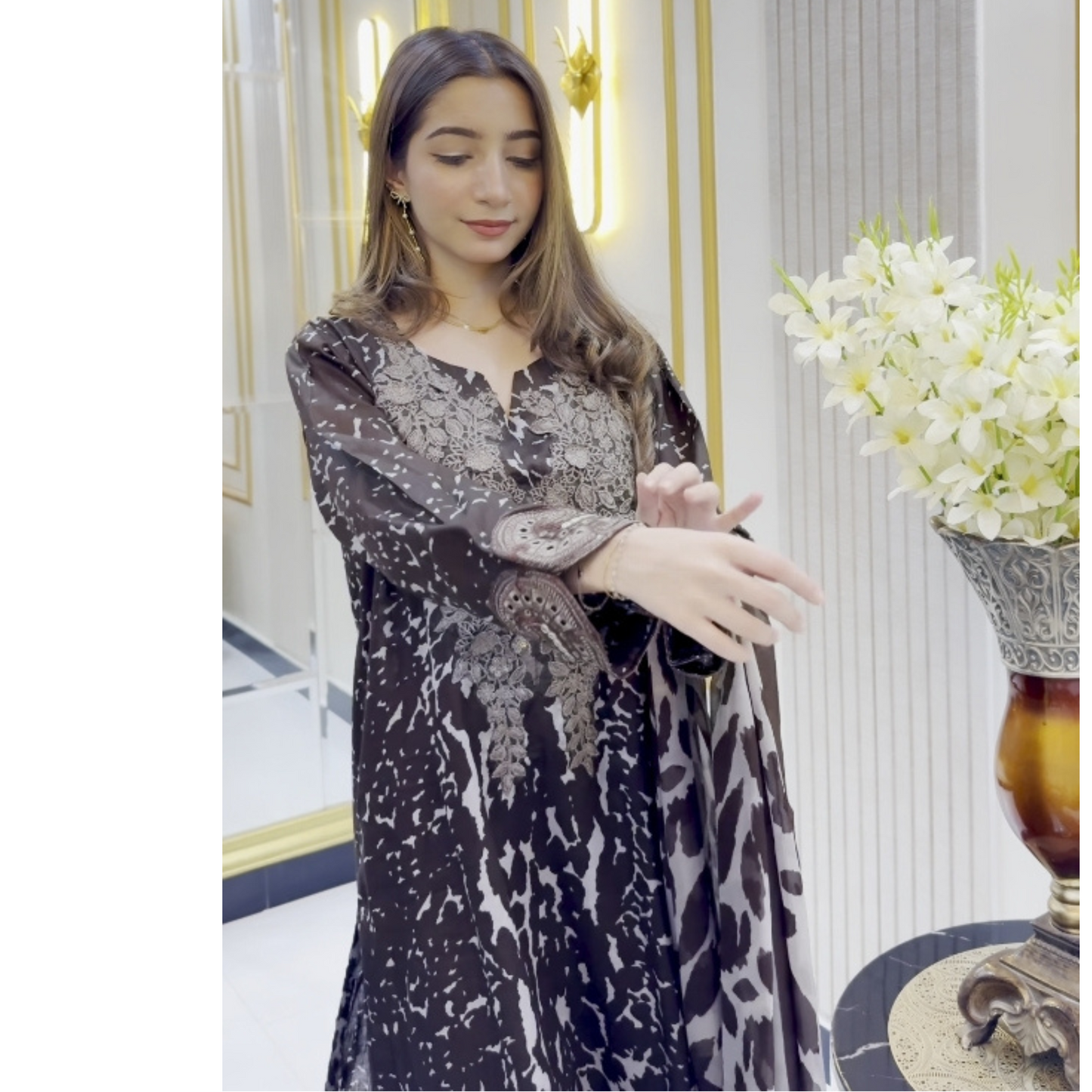 UA-69 (Diry Grey) Embroidered Cambric Cotton 3 Pc Pakistani Dress | UMNAA