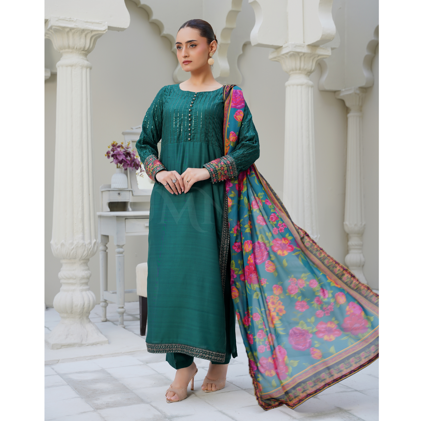 UA-27 Embroidered Viscose Dress & Chiffon Dupatta UMNAA