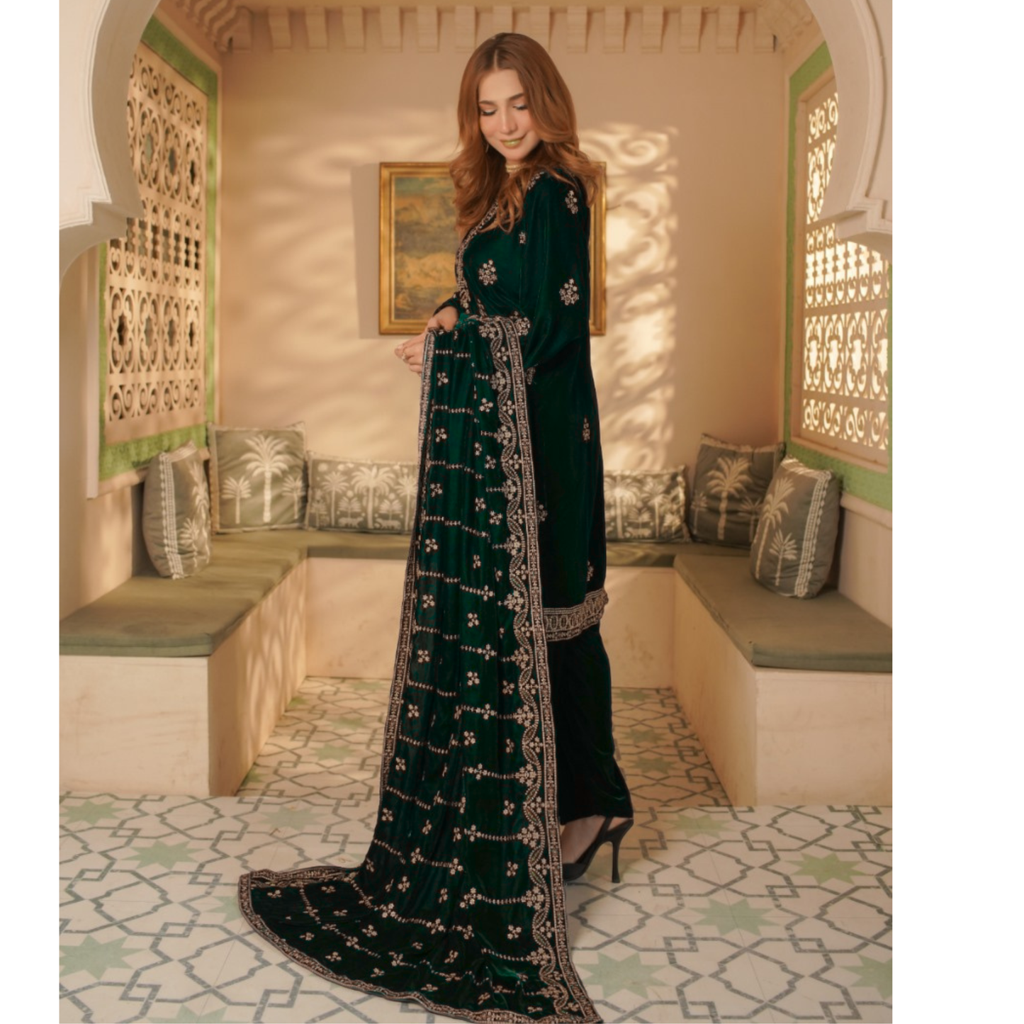 UA-127 Luxury Embroidered Velvet Collection Pakistani Festive Partywear Dress by Umnaa