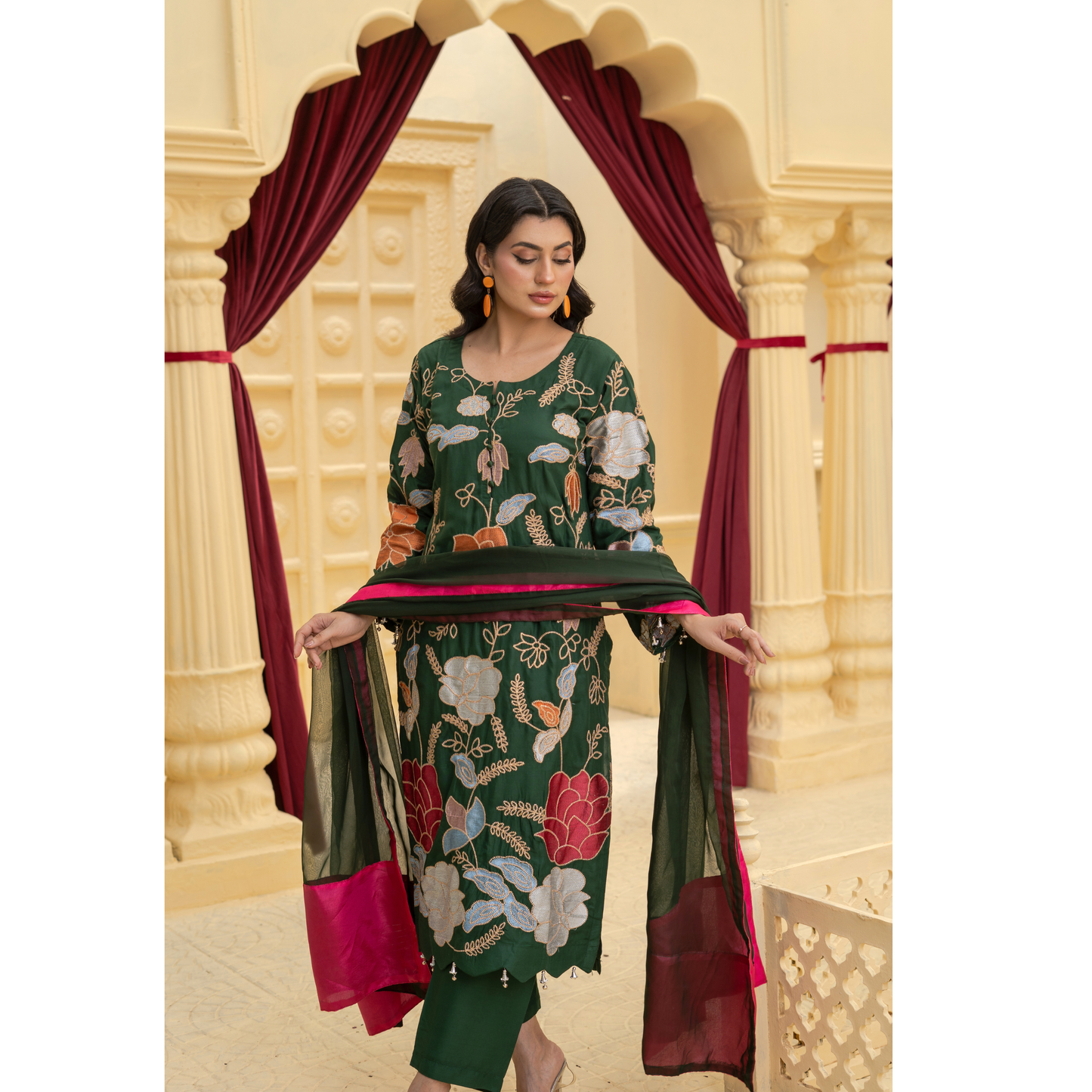 UA-128 3 Pc Embroidered Linen Collection Pakistani Dress Asian Clothes