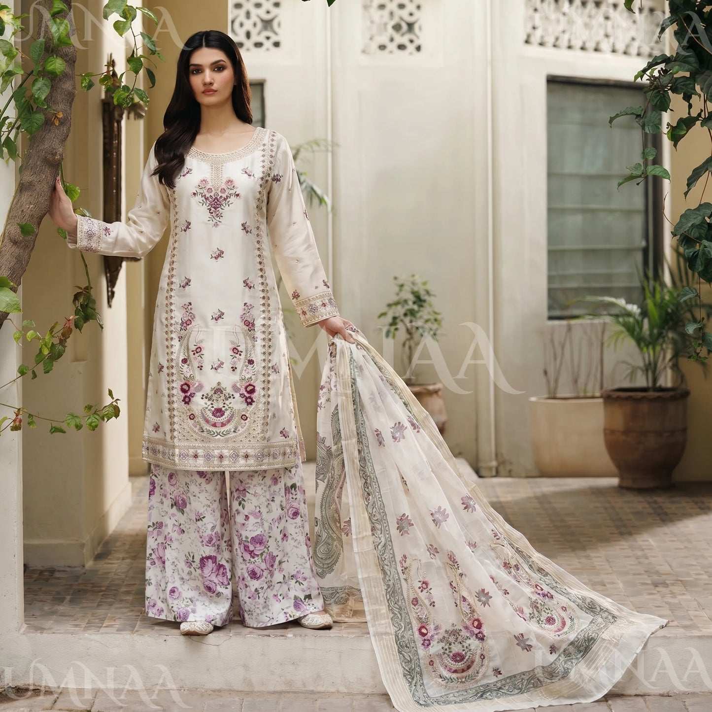 UA-211 Embroidered Viscose with Cotton Silk Sharara collection by Ready to Wear Pakistani Asian clothes