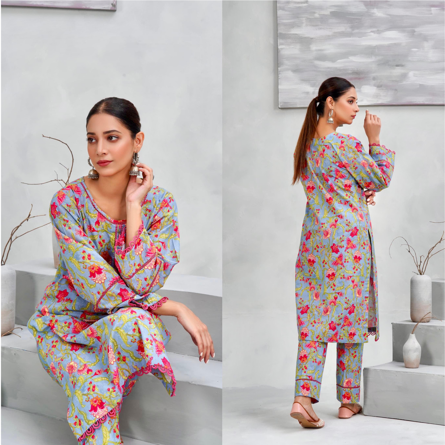 Multi 2 Pc floral Printed Khaddar Pakistani Co-Ords Set | Ready to wear| Hayats