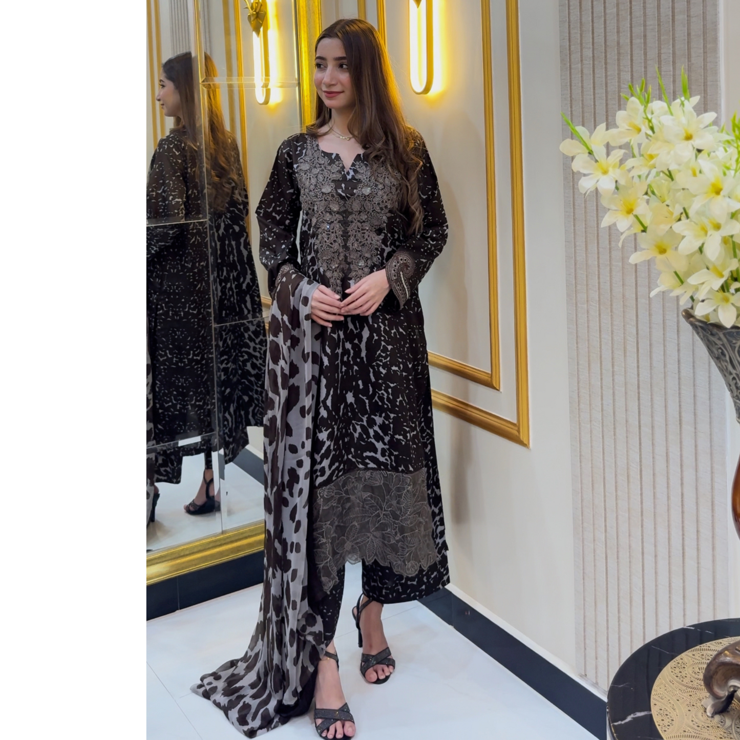 UA-69 (Diry Grey) Embroidered Cambric Cotton 3 Pc Pakistani Dress | UMNAA