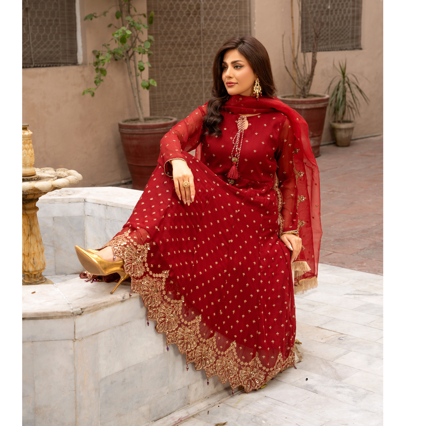 U-72 3 Pc Embroidered Chiffon long frock collection-UMNAA