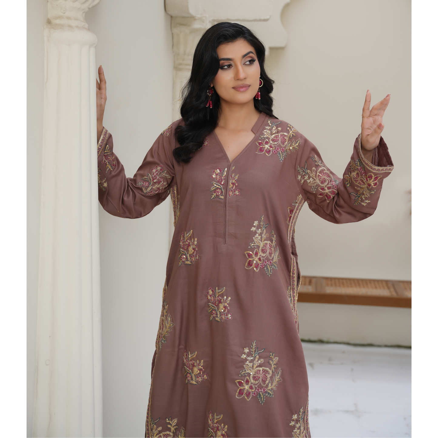 UA-45 Embroidered Viscose Linen 2 Pc Pakistani Co Ord Set Dress | Ready to wear | UMNAA