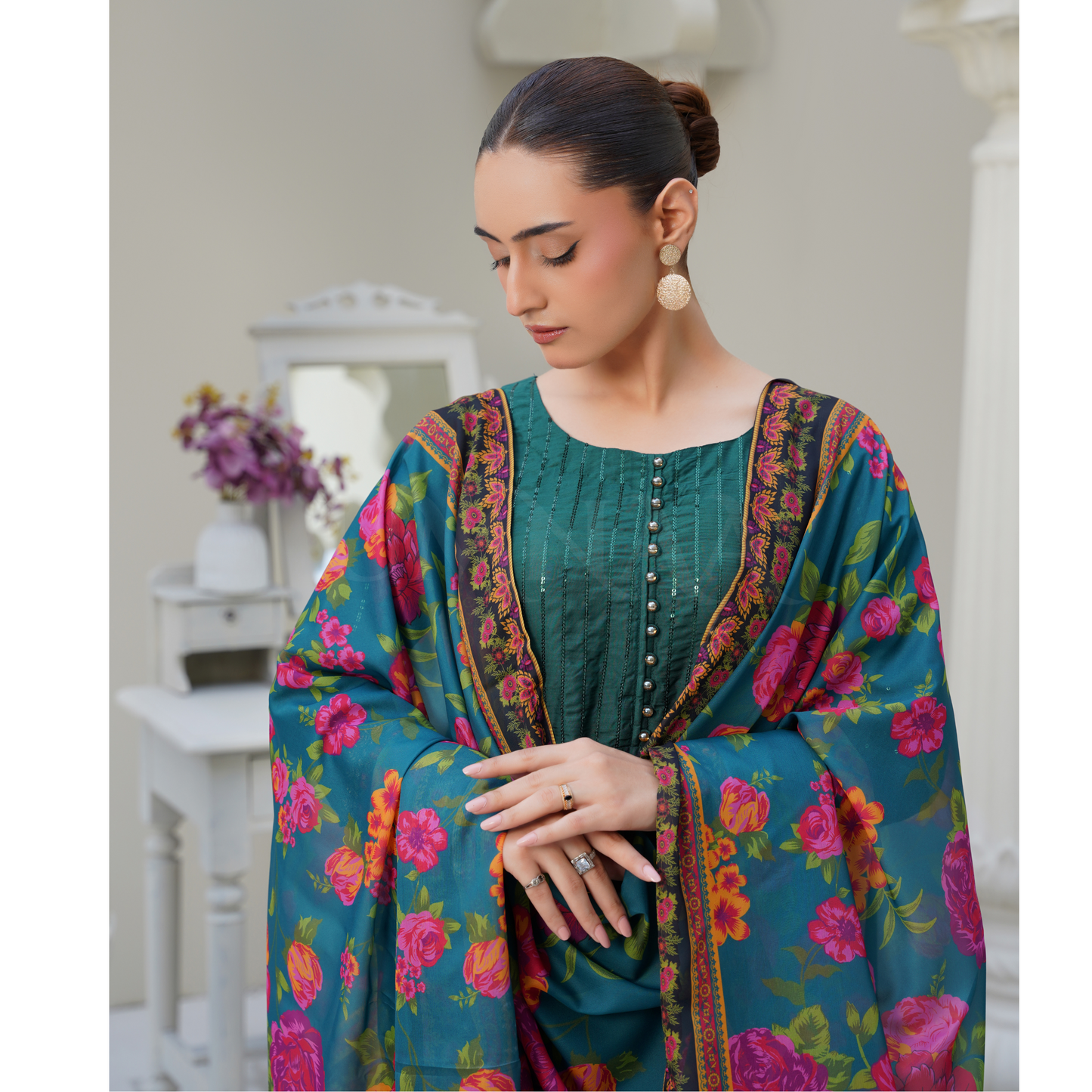 UA-27 Embroidered Viscose Dress & Chiffon Dupatta UMNAA