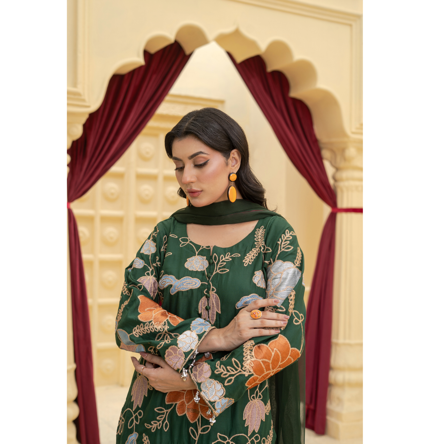 UA-128 3 Pc Embroidered Linen Collection Pakistani Dress Asian Clothes