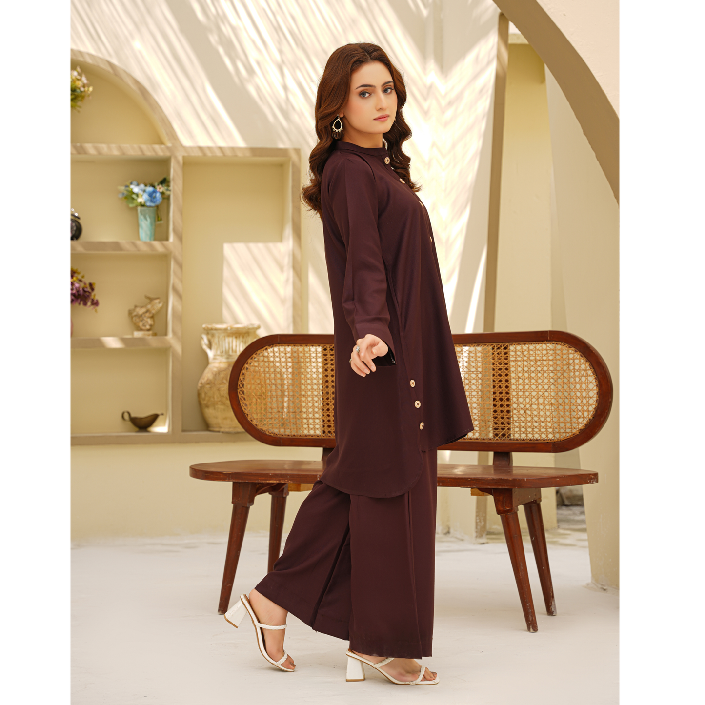UA-129 Stylish Modest Dhanak Solid Co Ord Set by Umnaa