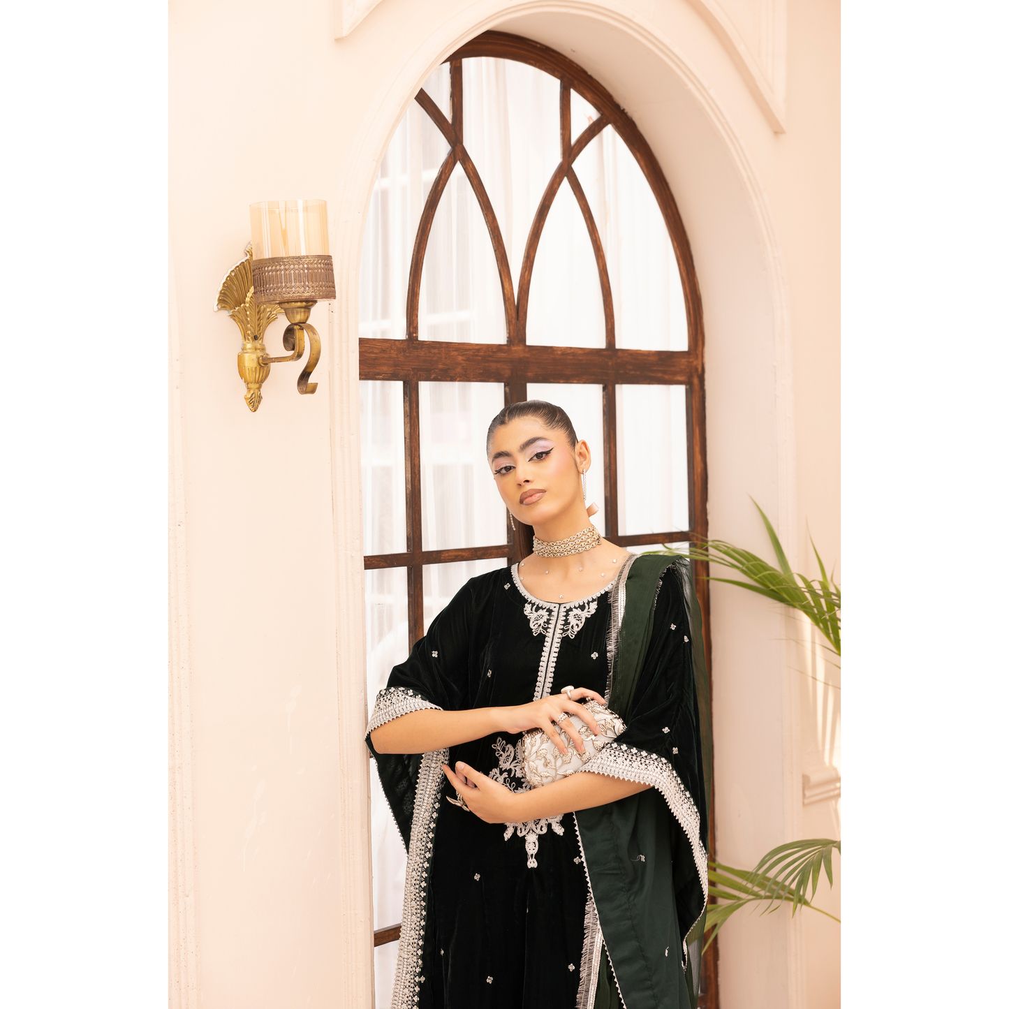 UMS-39 Zayna by Simrans Velvet Kaftan Embroidered 3 Pc Collection Asian Clothes | Modest Wear