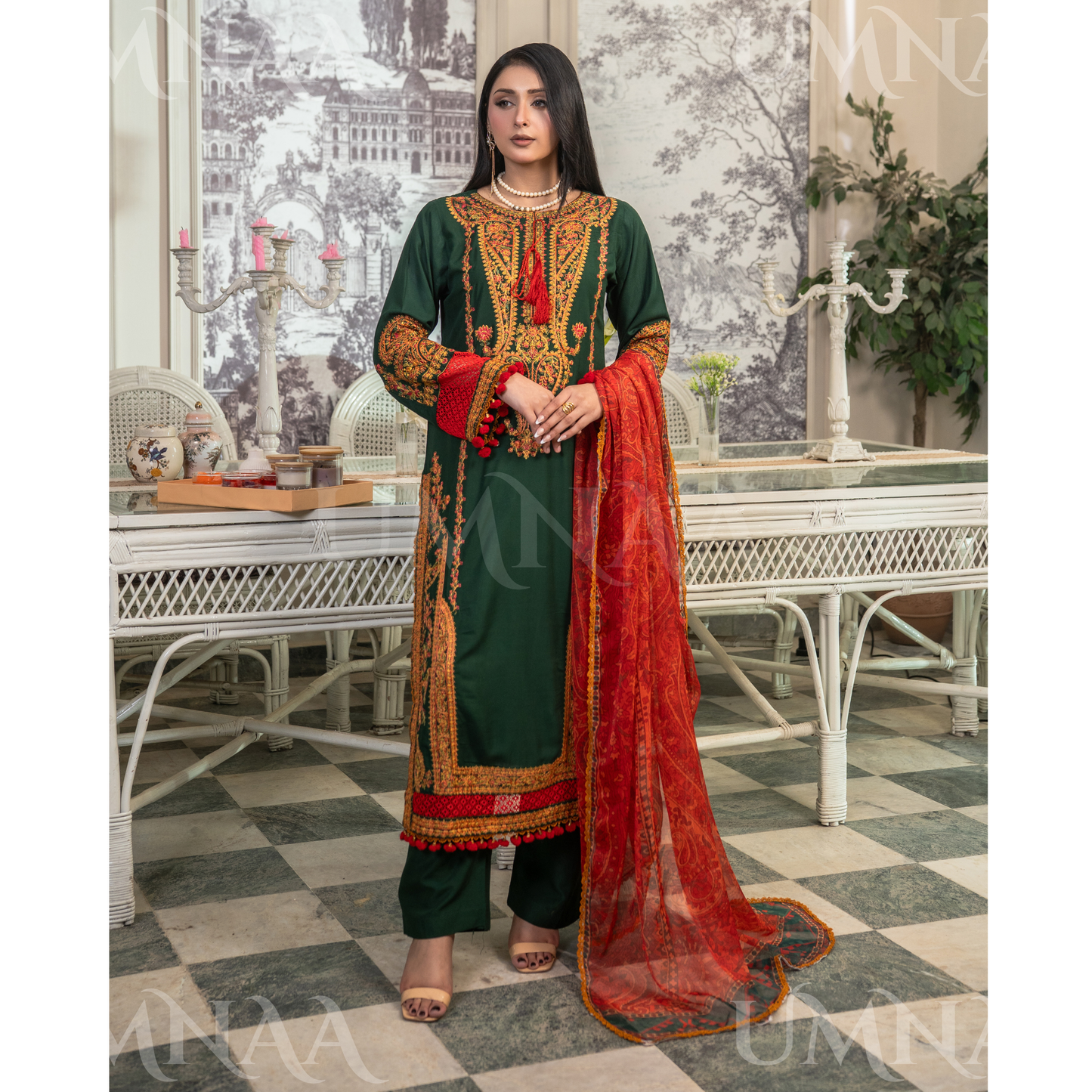 UA-163 Embroidered Linen Festive Collection | Ready by Wear | Pakistani Dress Asian Clothes Umnaa