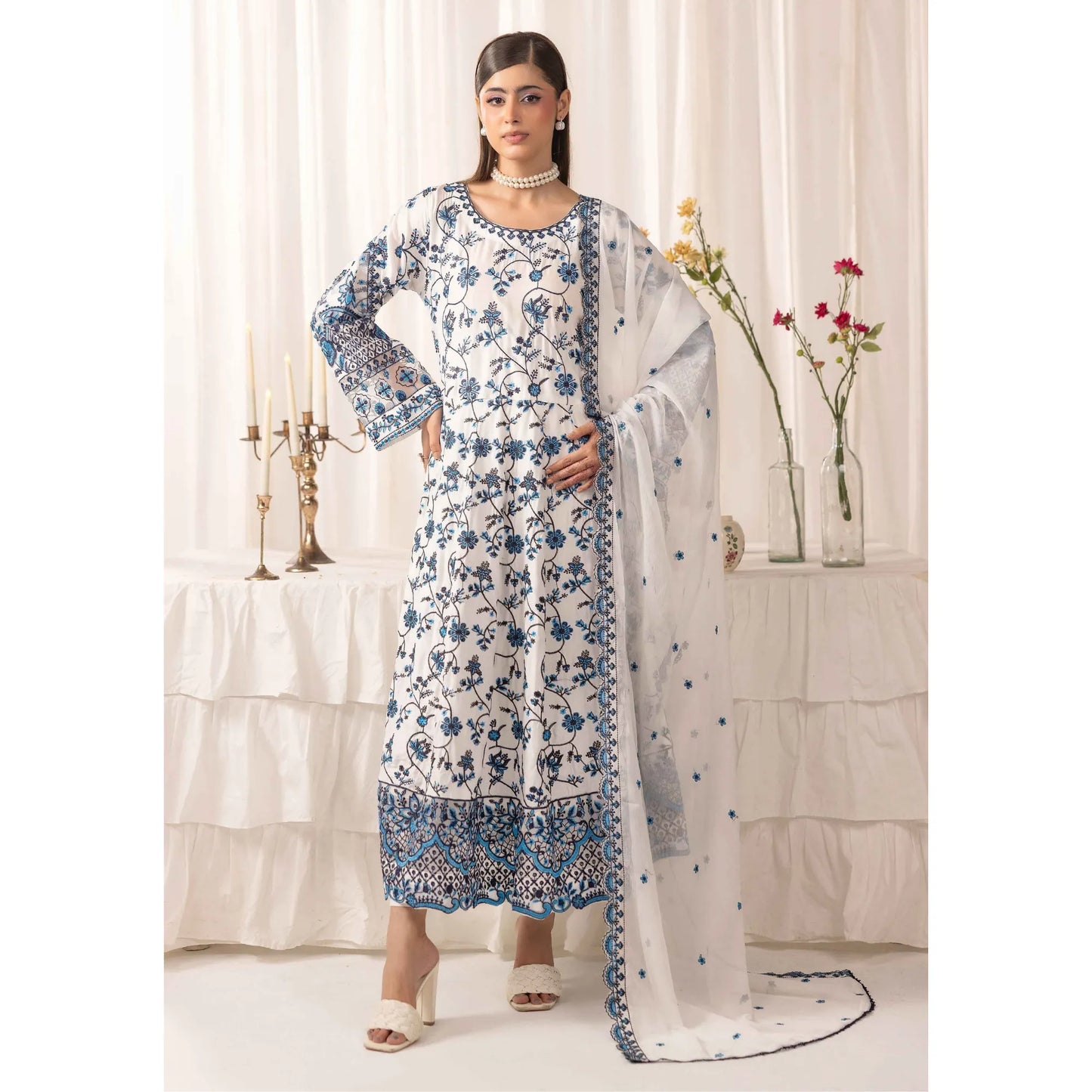 UMS-69 "Aaliya by" Simrans Embroidered Linen frock 3 Pc