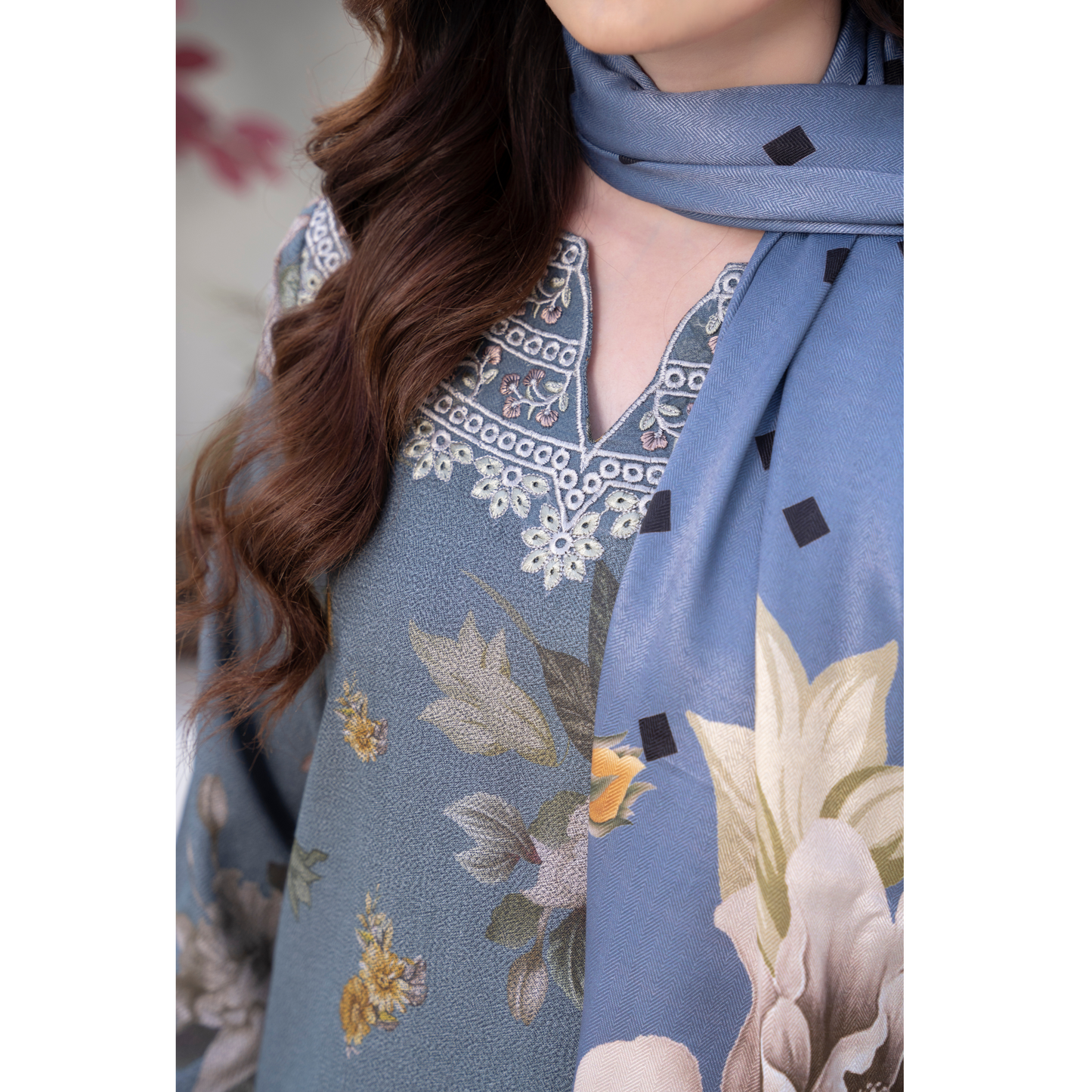 3 Pc Embroidered Printed Dress with Dhanak Wool Shawl | Winter Collection | Raniya.h | UMRAH0503