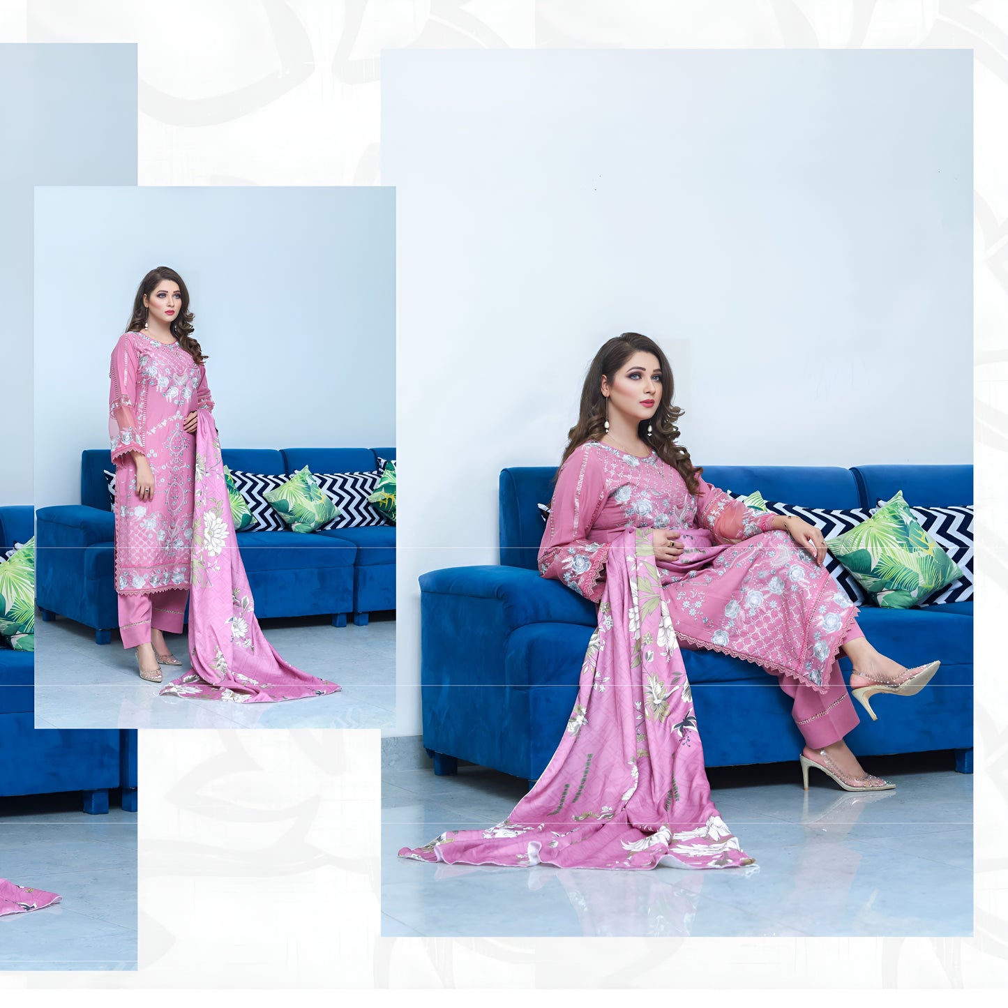 (Light Orchid) 3 Pc Embroidered Dhanak Dress with wool Shawl | Winter Collection | UB