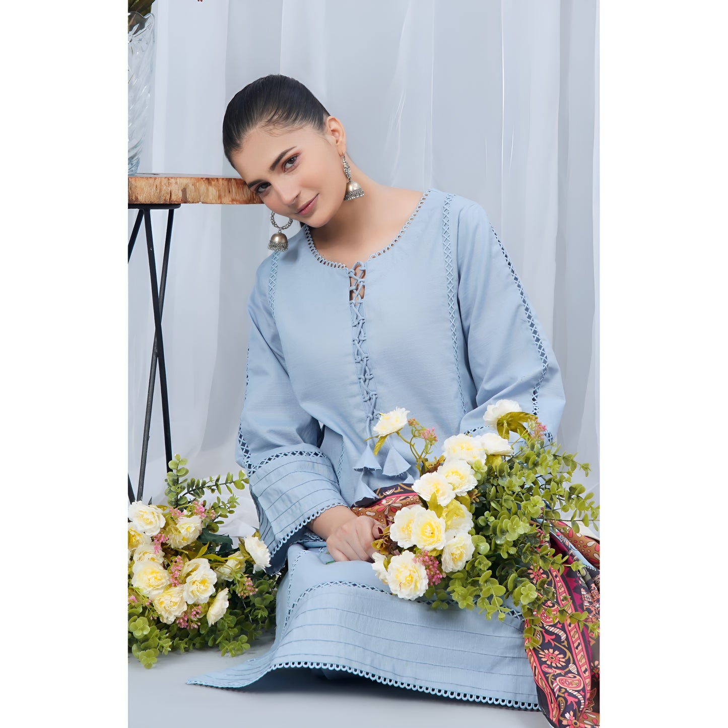 (Sky blue) Khaddar Dress with Shawl |3 Pc| Winter Collection | Hayats