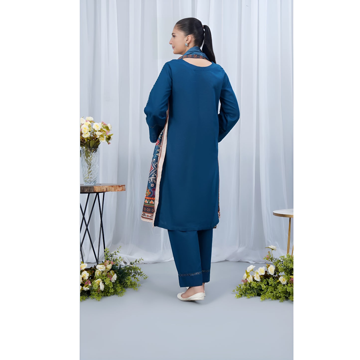 (Blue) Khaddar Dress with Shawl |3 Pc| Winter Collection | Hayats