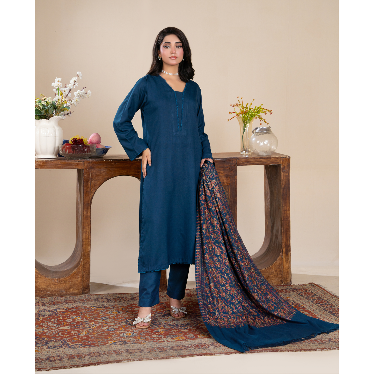 RA-21 3 Pc Dhanak Dress with Embroidered Dhanak Shawl |Ready to Wear | Winter Collection | Raniya.h