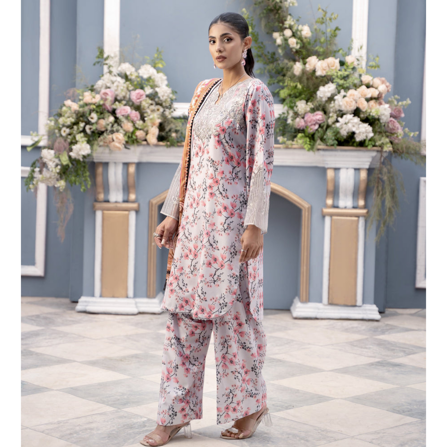 (Multi) Embroidered Printed Dhanak Dress with Dhanak Shawl | Winter Collection | Raniya.h