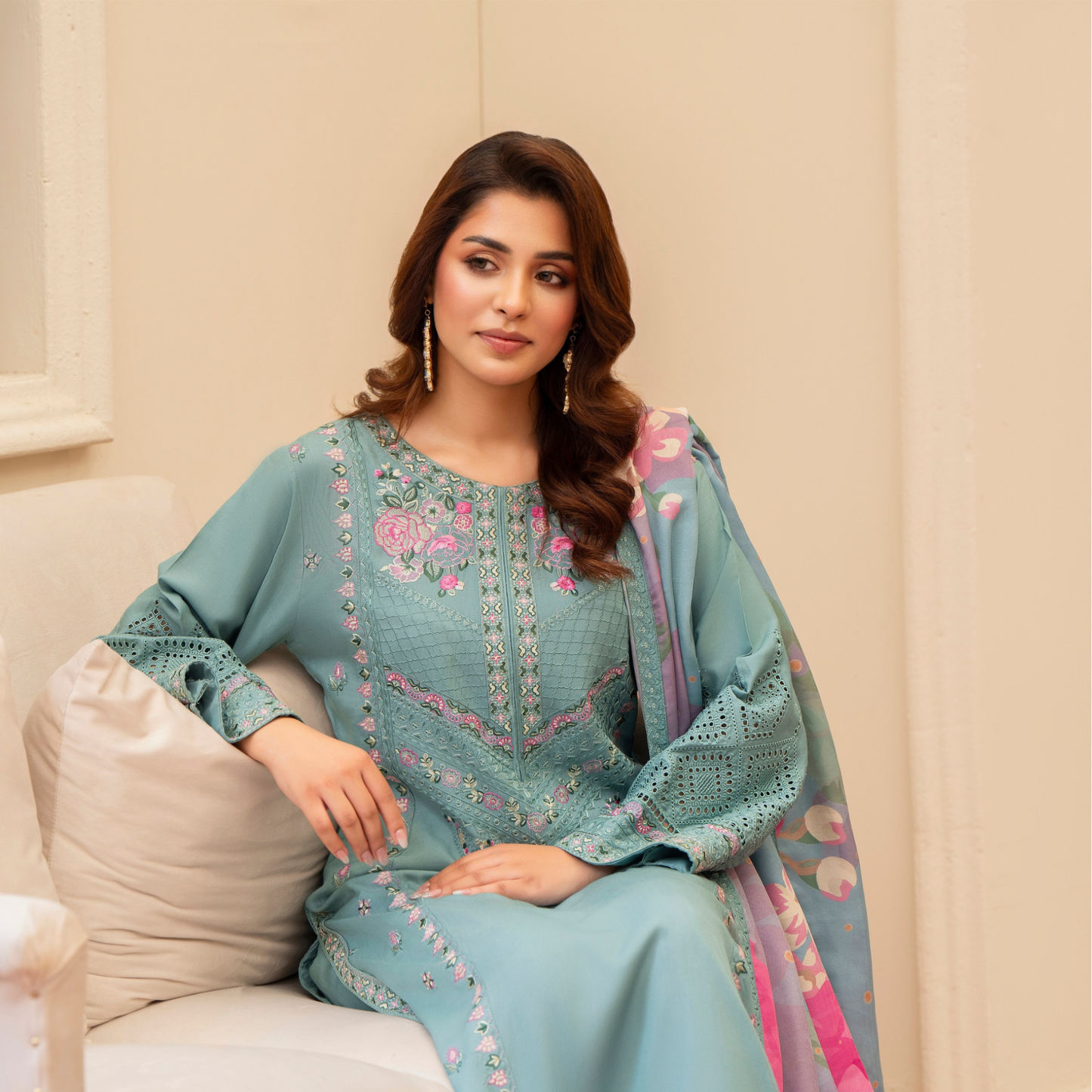 (SEA GREEN) 3 Pc Ready to Wear Embroidered Printed Collection | Karma Collection | UMKC0802